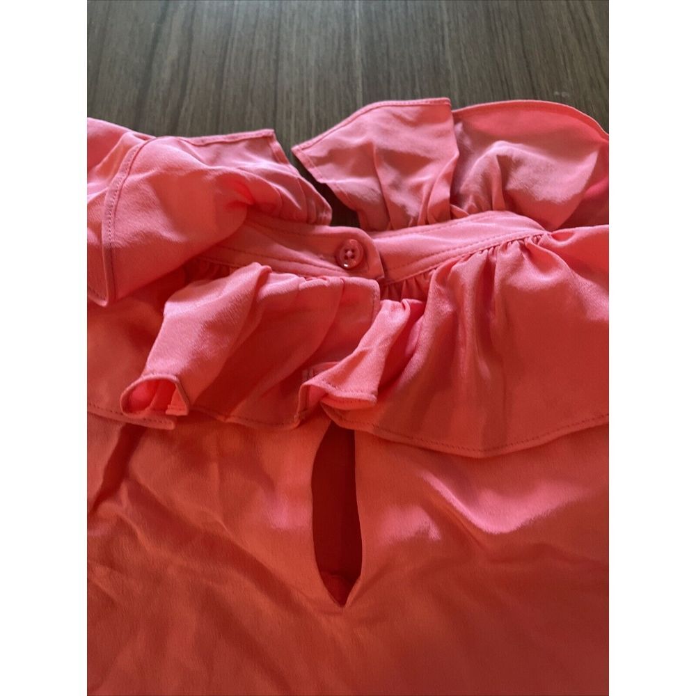 Tory Burch Ruffle‎ Blouse Size 0 All Silk Vivid Pink 650 - Picture 8 of 14